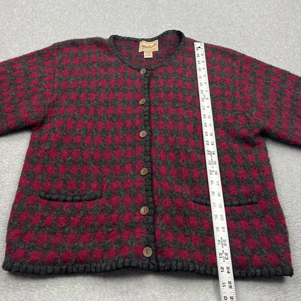 Woolrich Cardigan Women's Large Red Plaid 100% Wool Shaggy Button Front Sweater - Picture 4 of 10